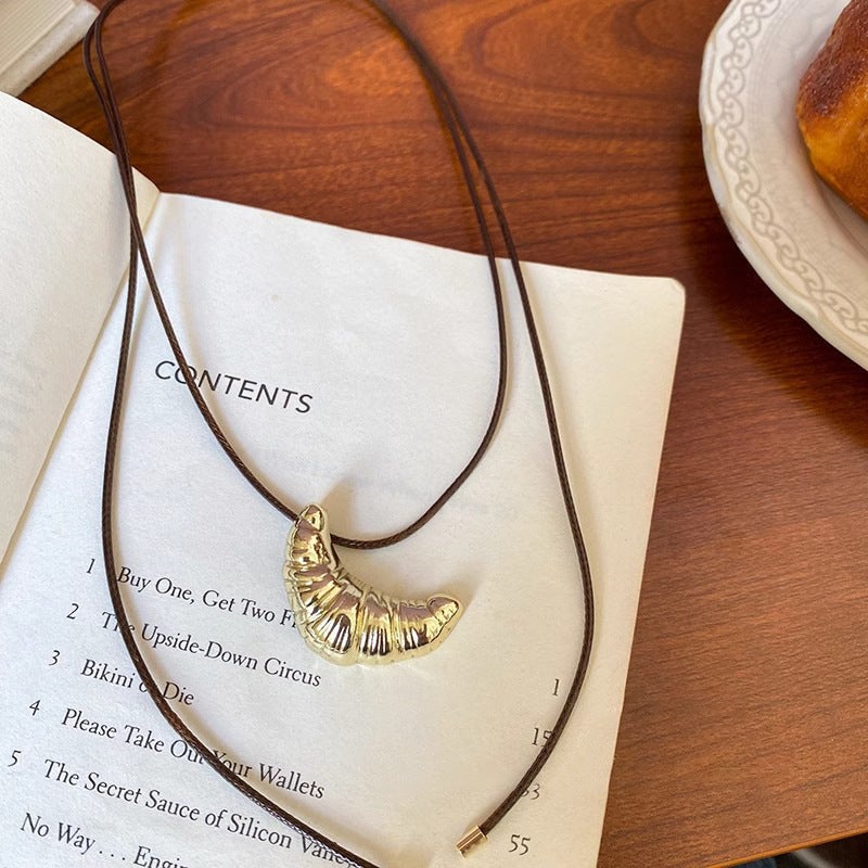 Korean-Style Cattle Bag Black Leather Cord Necklace Women'S All-Match Elegant Long Woolen Chain Clavicle Chain Accessories - Image 1